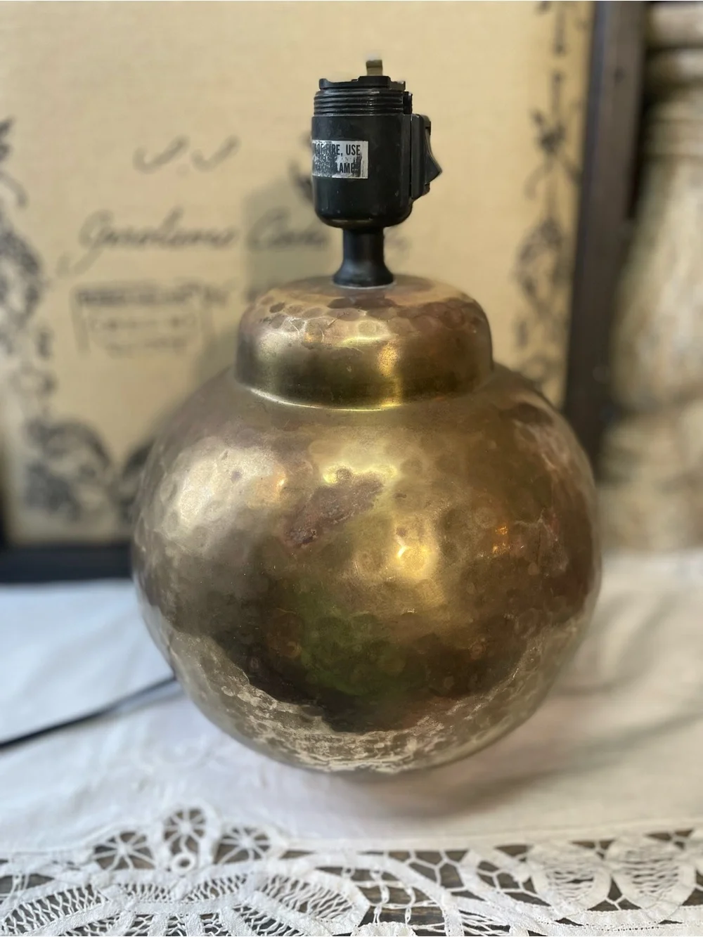 Vintage IKEA Rustic Hammered Brass round table lamp